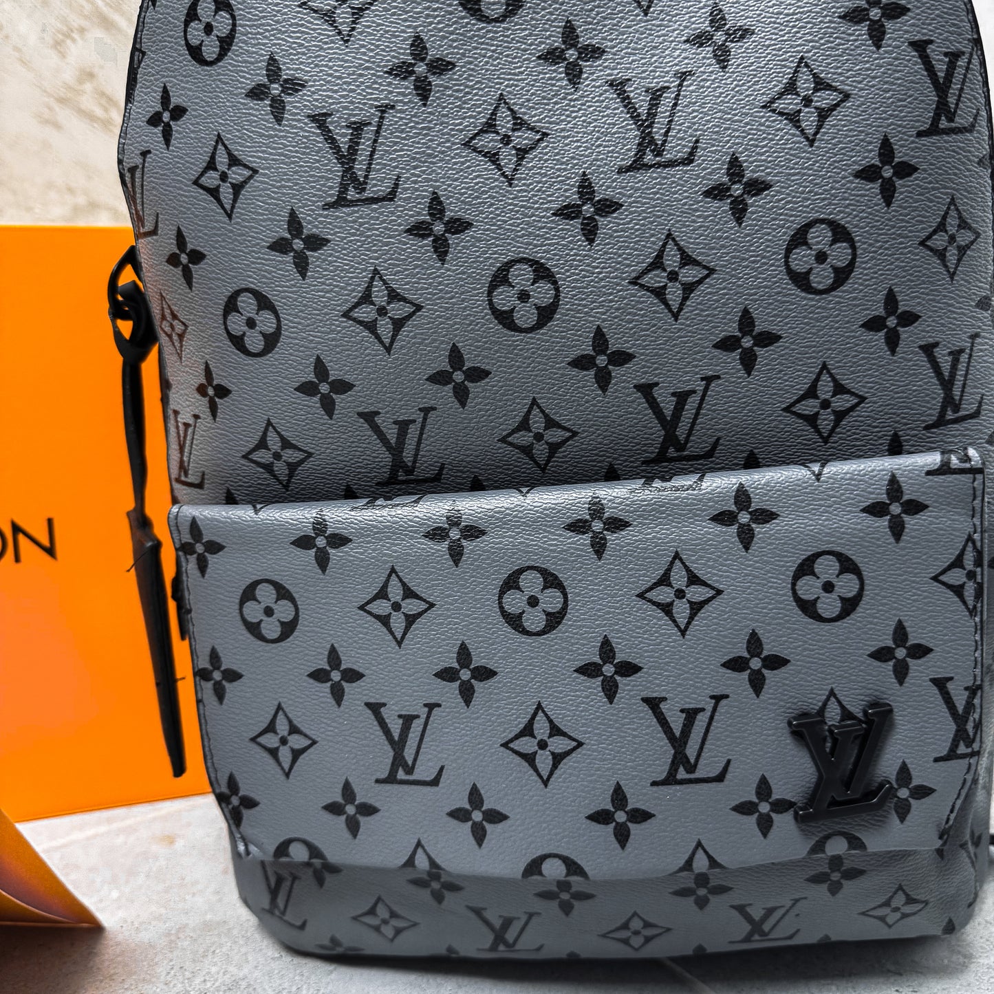 LV CANVAS LOGO GREY BACKPACK