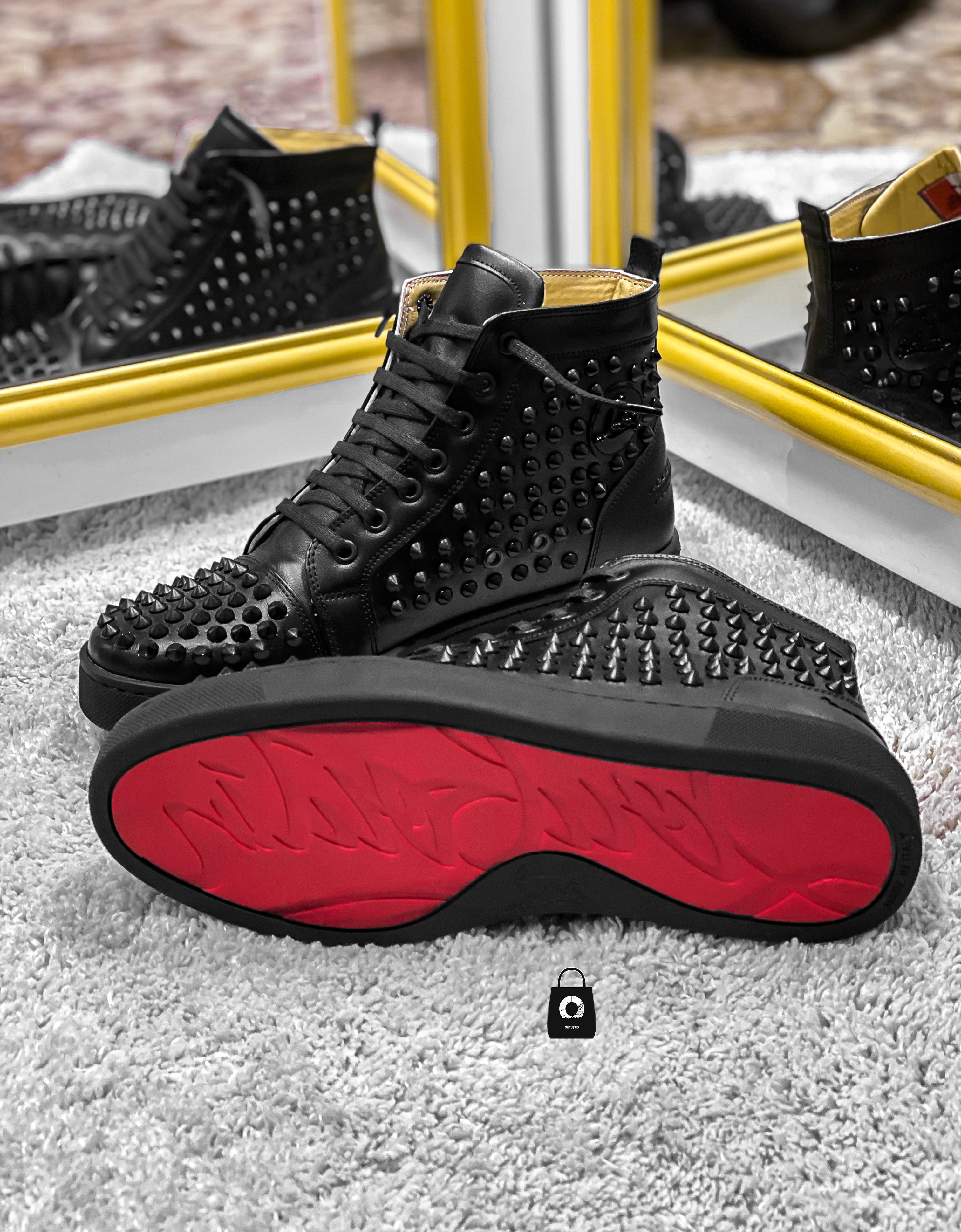 LB High Spike Black Catifea/Piele Eco