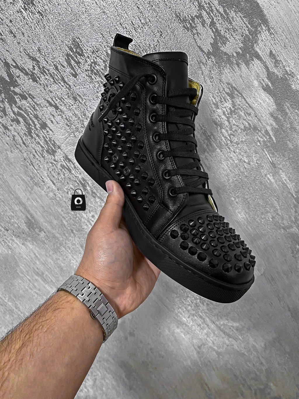 LB High Spike Black Catifea/Piele Eco