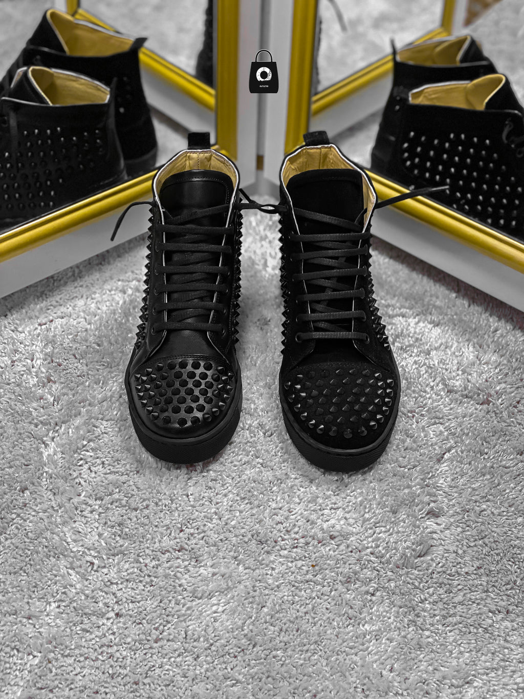 LB High Spike Black Catifea/Piele Eco