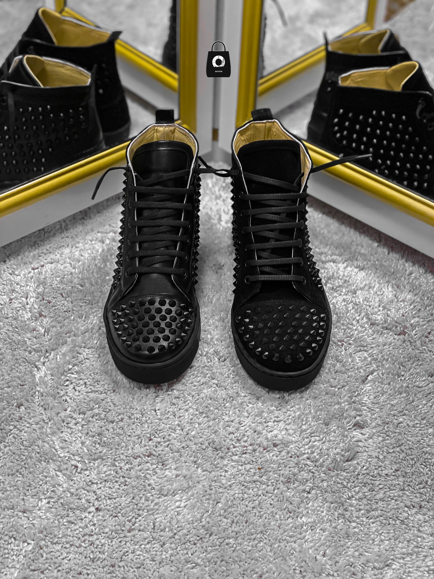 LB High Spike Black Catifea/Piele Eco