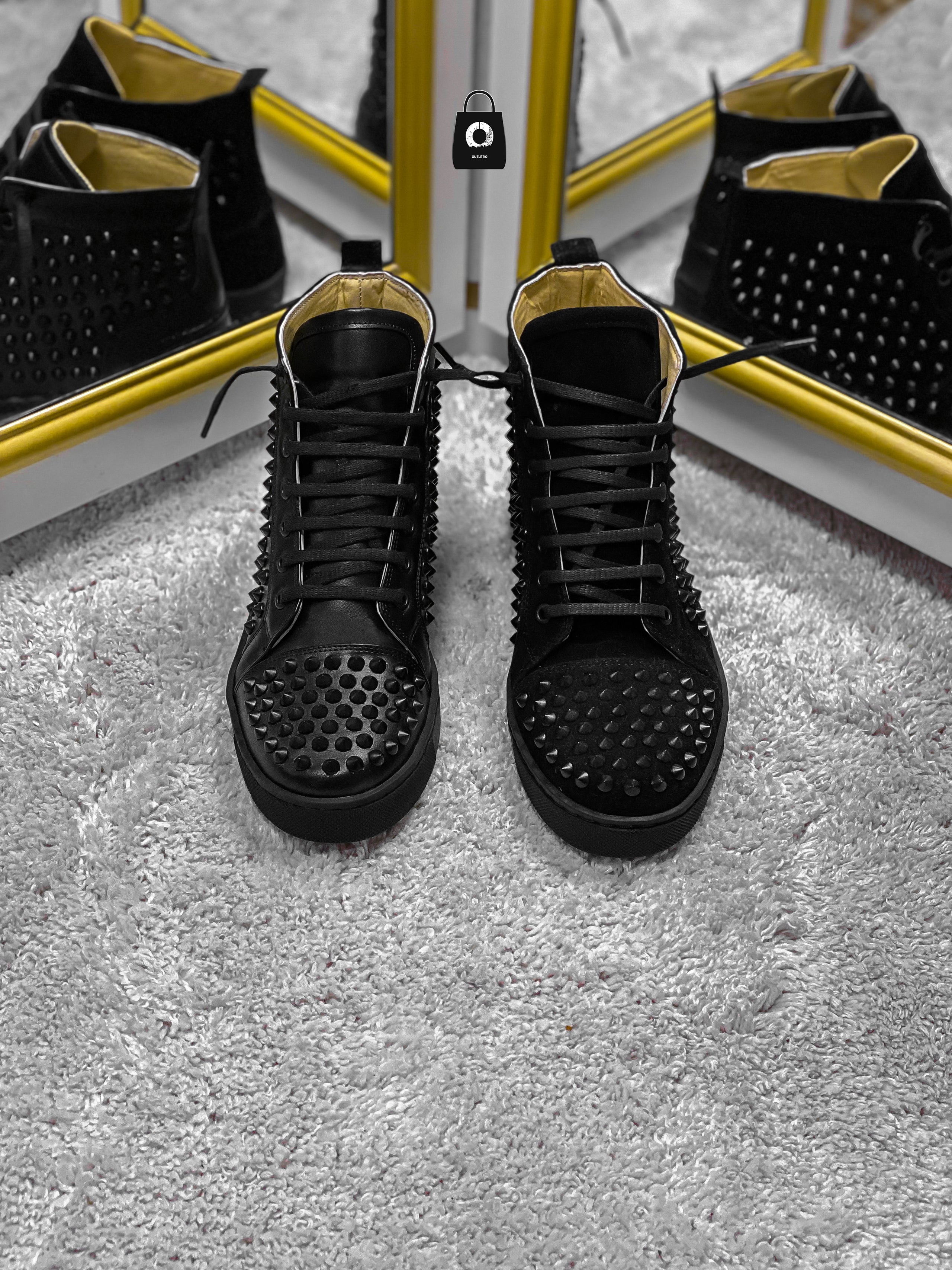 LB High Spike Black Catifea/Piele Eco