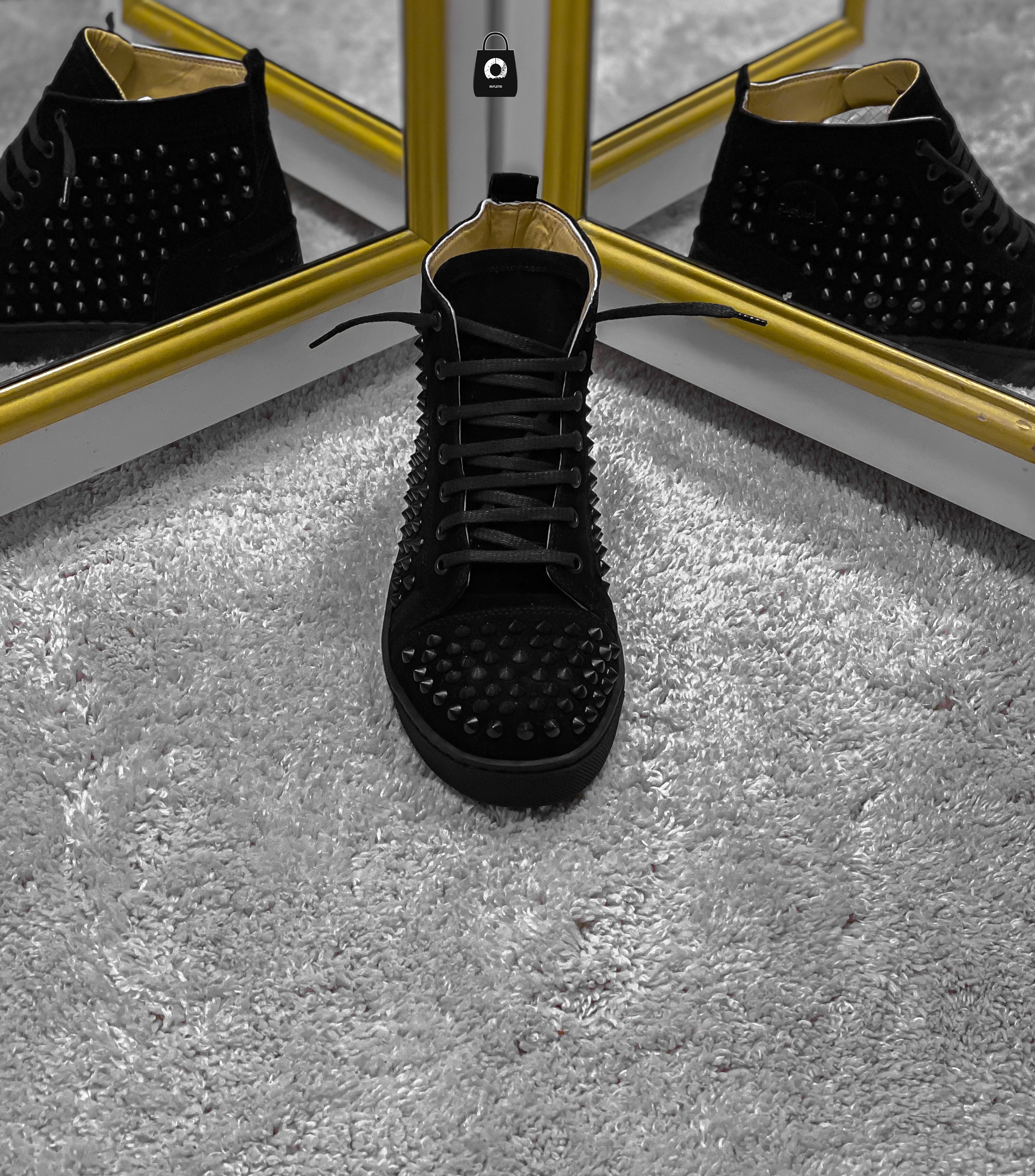 LB High Spike Black Catifea/Piele Eco