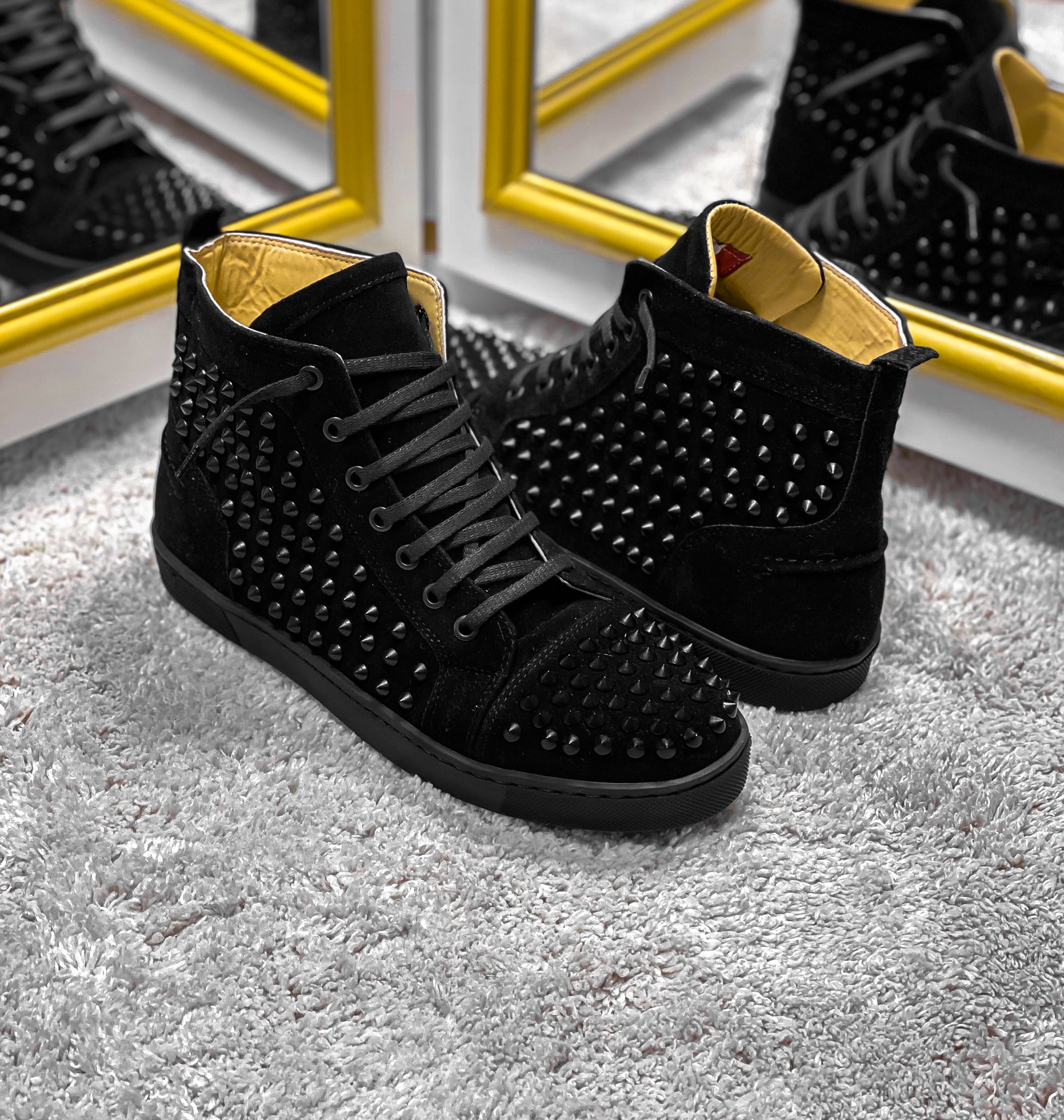 LB High Spike Black Catifea/Piele Eco