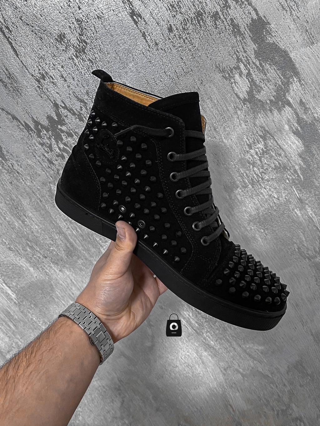 LB High Spike Black Catifea/Piele Eco