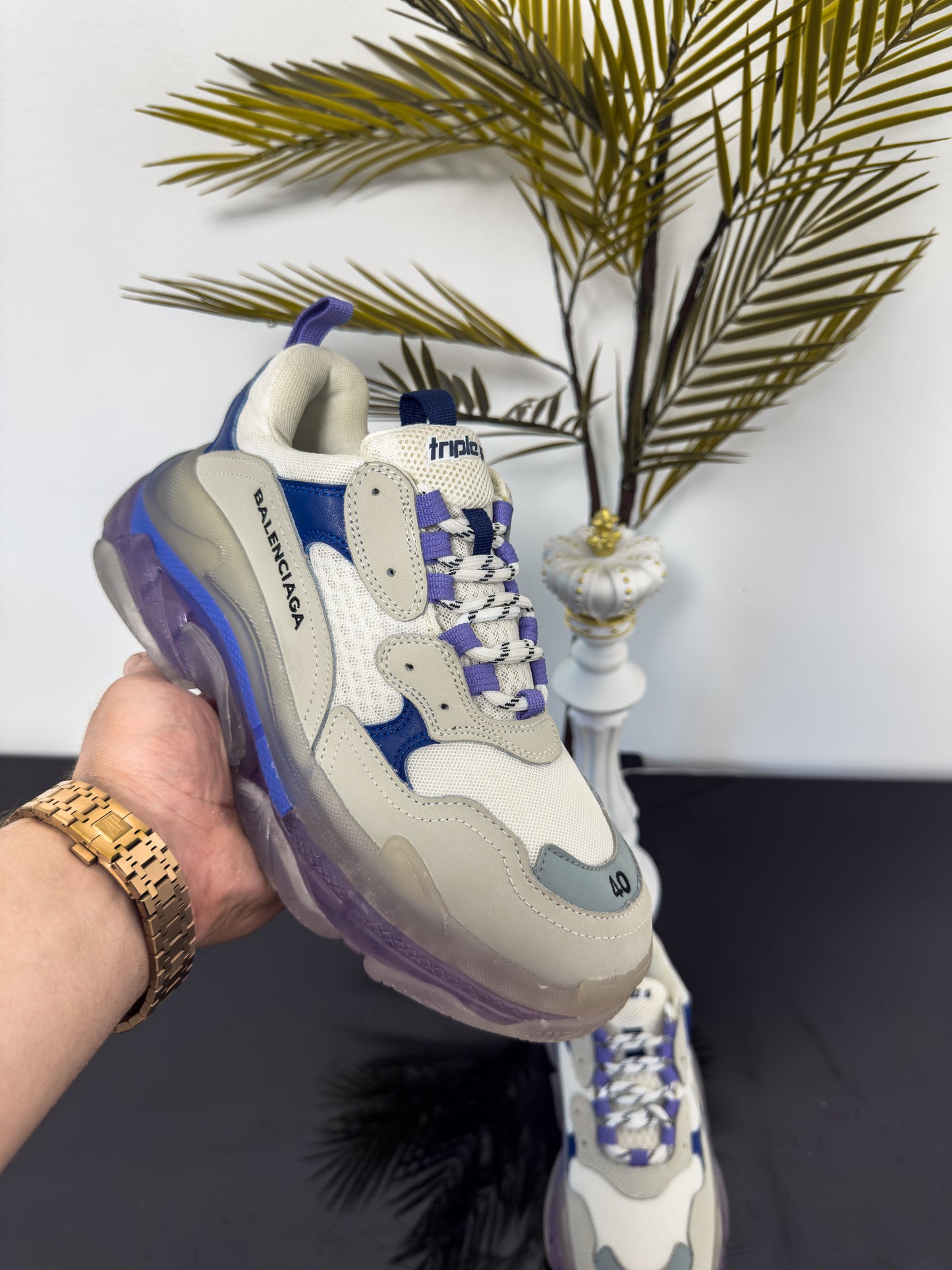 BAL TRIPLE S PURPLE&CREAM